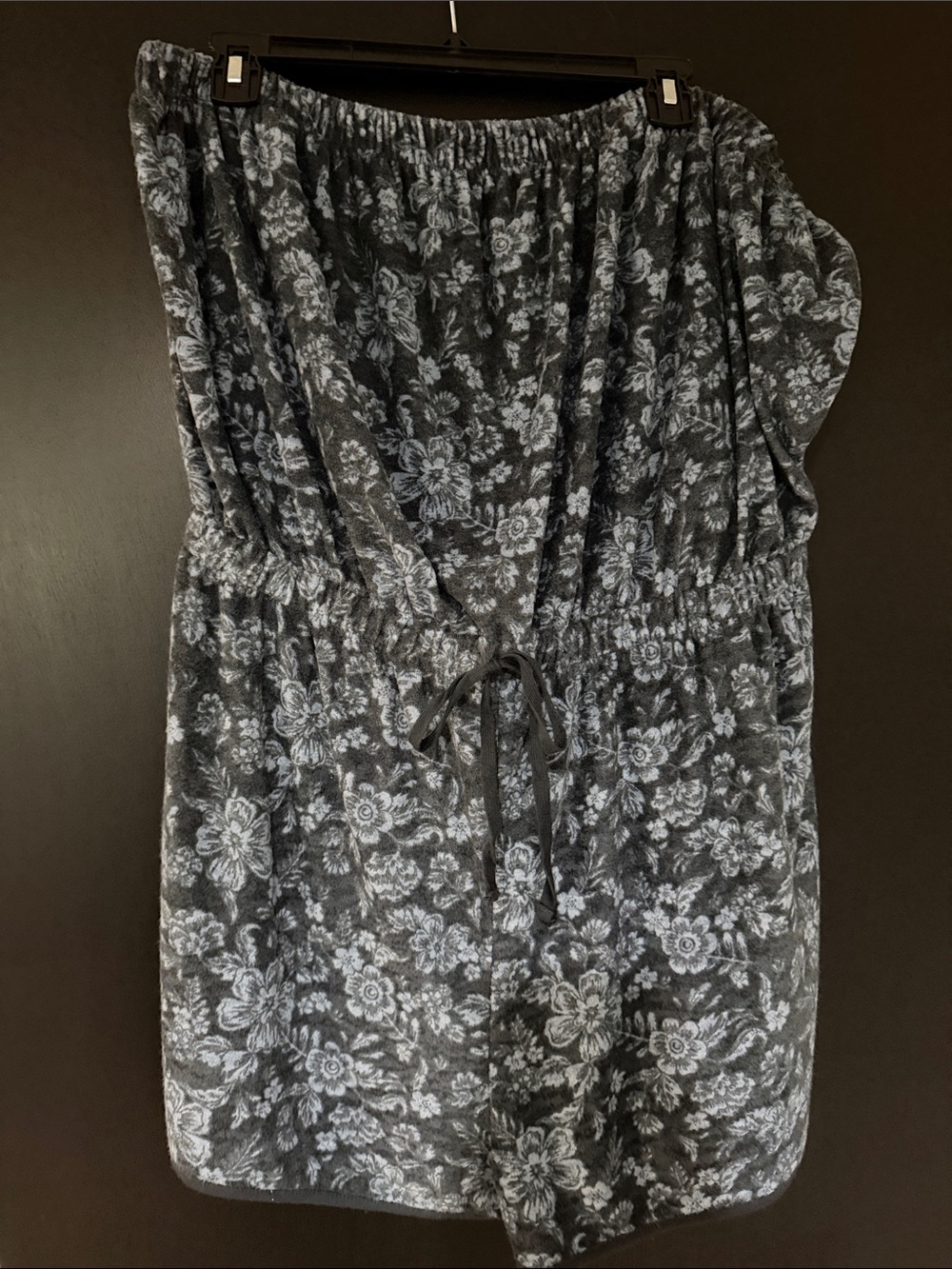 Floral Strapless Romper in Charcoal and Light Gray